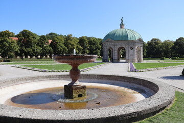 Munich, Germany. 20-08-2023. The Hofgarten (Court Garden). A garden in the center of Munich, fountain and temple.