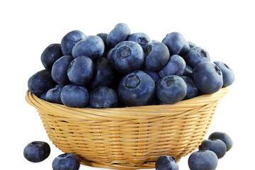 heap of fresh blueberry fruit in basket isolated cutout in transparent background,png format
