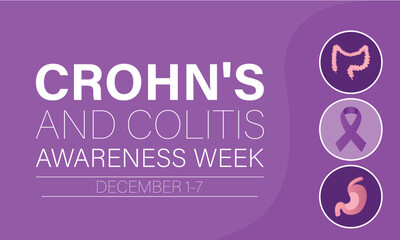 Crohn's and Colitis Awareness Week is observed every year in December 1-7 Vector illustration design. Banner, poster, card, background design.