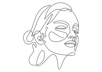 Woman head vector lineart illustration. One Line style drawing. Woman Line Art Minimalist Logo.	