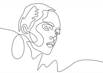 Woman head vector lineart illustration. One Line style drawing. Woman Line Art Minimalist Logo.	