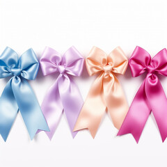 Colorful ribbons on white background for breast cancer awareness