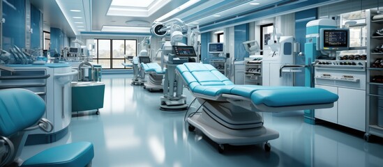 Complete medical equipment in operating room, Surgical procedures, modern advanced operating room - obrazy, fototapety, plakaty