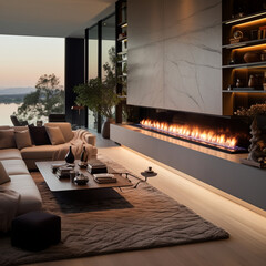 Electric fireplace in a modern house.