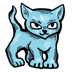 Cat cute, sweet with funny face. Lovely fluffy kitten best friend with big eyes. Home pet for baby, kids, boy or girl and family. Hand drown character. Cute lovely cartoon illustration drawn by hand.