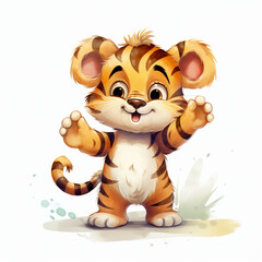 Obraz na płótnie Canvas Illustration of a cute, healthy and happy-looking tiger cub. Isolated on white background.