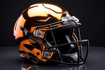 orange football helmet on black background