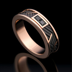 wedding band design the colour is rose gold with black square diamond.