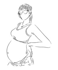 beautiful woman in maternity photoshoot line art illustration