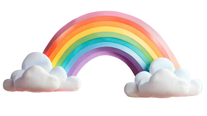Cartoon illustration of rainbow with clouds. With transparent background.