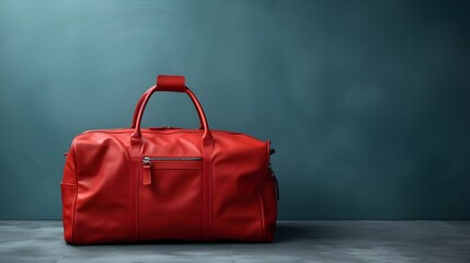 Photography of a Red traveler suitcase on a minimal blue - color background