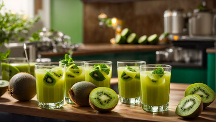 Fresh kiwi juice, mint in the kitchen