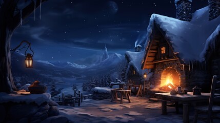 A cozy house for Christmas covered with snow in a winter fairy tale for the New Year. AI generated - obrazy, fototapety, plakaty