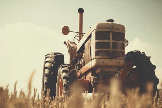 Close up of tractor with vintage tint