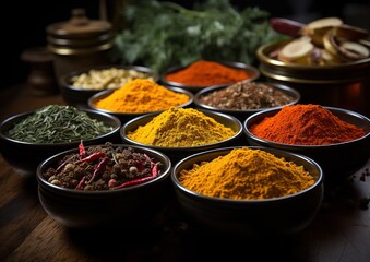 Spices in the spice market close view. Ai generative