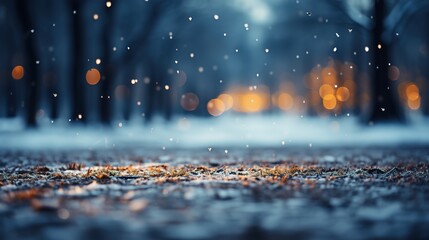 Blur snow falling in  forest scene. festive winter holiday and Christmas new year background concept. Ai generative