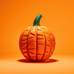 Vibrant Plastic Pumpkin on Orange Surface in War Photography Style