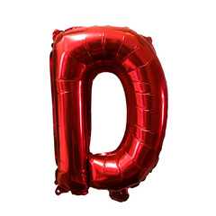 Red foil balloon alphabet D isolated on white. Birthday greeting card. Anniversary concept.