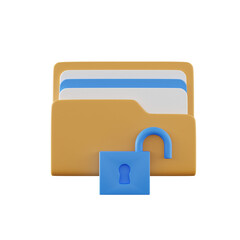 3d illustration of folder icon with opened padlock