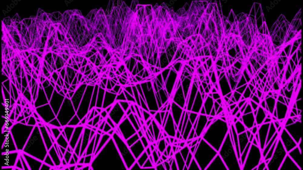 Poster purple futuristic neon mesh in cyberpunk style. rendering animation for intro.