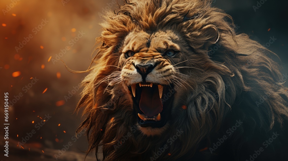 Aufkleber a close up of a lion with it's mouth open and it's mouth wide open with it's mouth wide open and it'