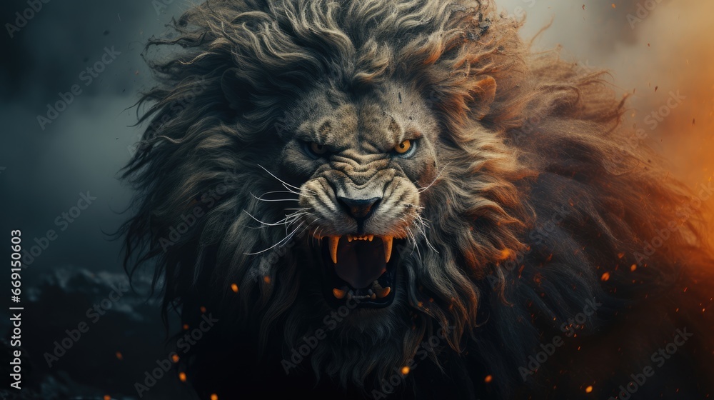Aufkleber a close up of a lion with it's mouth open and it's mouth wide open with it's mouth wide open and it'