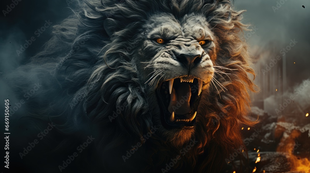 Aufkleber  a close up of a lion with it's mouth open and it's mouth wide open with it's mouth wide open and it's mouth wide open.  generative ai