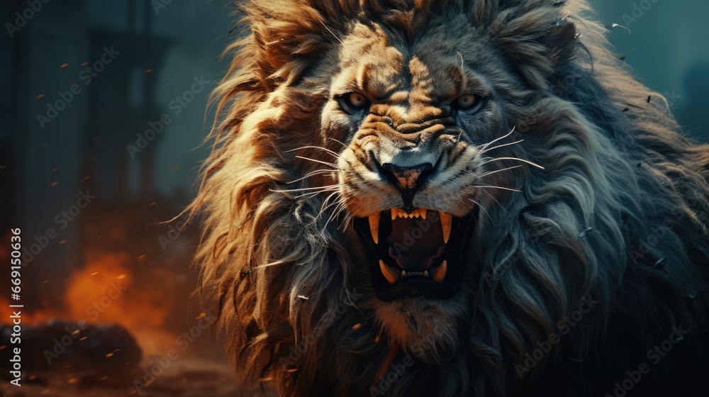 Aufkleber a close up of a lion's face with it's mouth open and it's mouth wide open with it's mouth wide open 