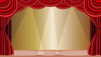 Red theatrical curtain background vector illustration.　ステージの赤いカーテンの背景フレーム