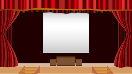 Red theatrical curtain background vector illustration.　ステージの赤いカーテンの背景フレーム - obrazy, fototapety, plakaty