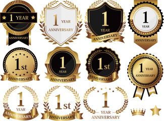 高級感のある1周年記念のエンブレムセット　ゴールド