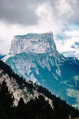 View of Mont Aiguille in the Vercors from the Alpine Meadows and Cliffs of the Vallon De Combeau...