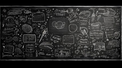 a blackboard with white chalk drawings - obrazy, fototapety, plakaty