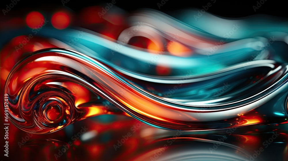 Poster a close up of a colorful abstract painting with wavy lines on a black background the painting is com