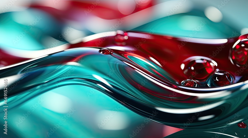 Poster a close up of a red and blue liquid with a wave of liquid in the middle of the image and a red and b