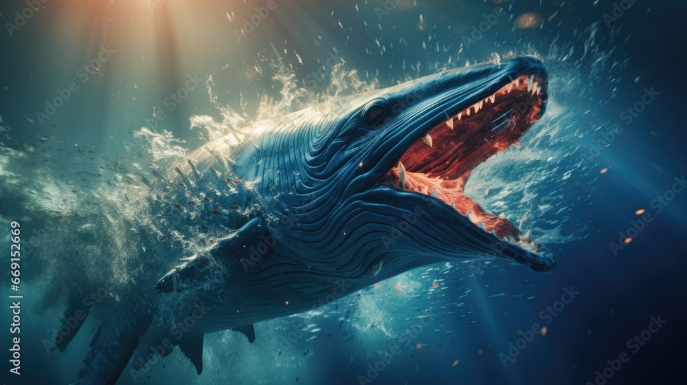 Poster a large blue whale with it's mouth open and it's mouth wide open and it's mouth wide open and it's m