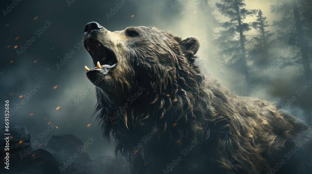 Poster a bear with its mouth open and it's mouth wide open with it's mouth wide open and it's mouth wide op
