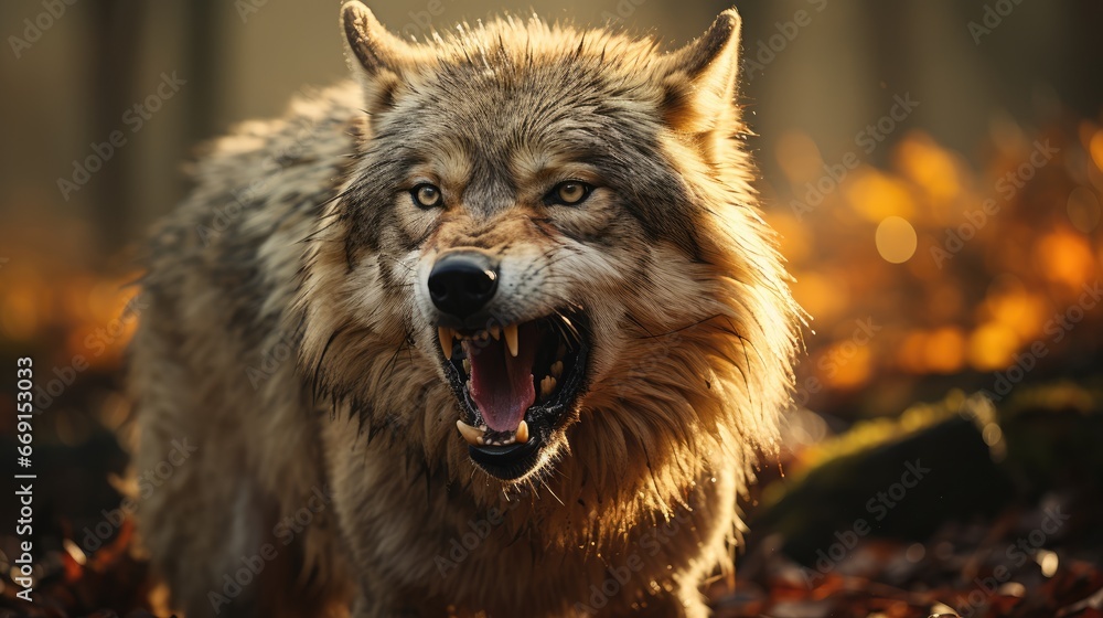Poster a wolf with it's mouth open and it's mouth wide open with it's mouth wide open and it's mouth wide o