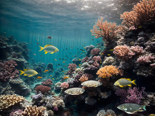Underwater symphony of coral reefs and fishes