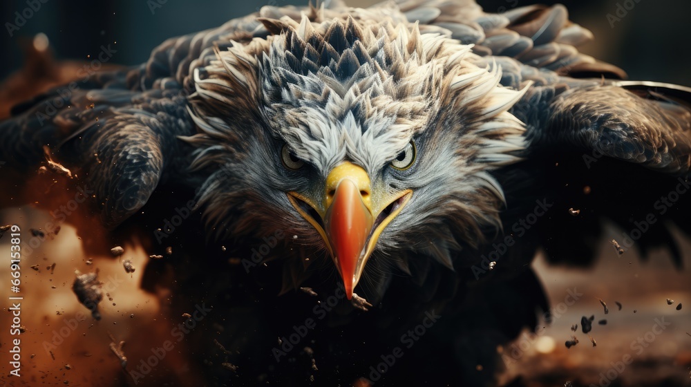 Aufkleber a close up of a bird of prey with it's beak open and it's head in the air with it's wings spread wid