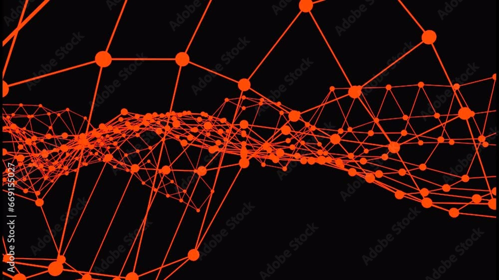 Poster orange futuristic grid of lines and dots. rendering animation for intro.