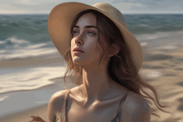 beautiful girl in the sea beautiful girl in the sea portrait of a beautiful woman with a straw hat