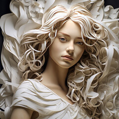 Beautiful Woman in Layered Paper Art.  Generated Image.  A digital rendering of a beautiful woman in layered paper art style.
