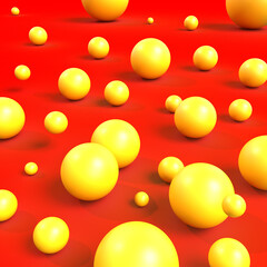 3d render yellow balls on red background. 3d illustration yellow balls background