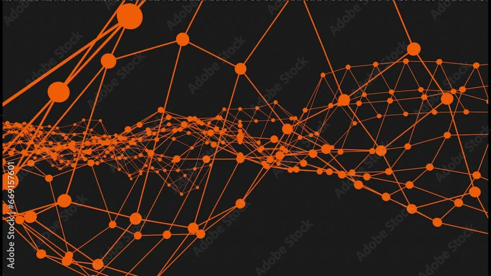 Poster orange futuristic grid of lines and dots. rendering animation for intro.