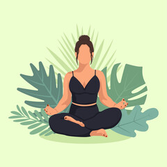 Yoga. A faceless girl sits in the lotus position.