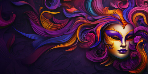 Abstract illustration of a mardi gras theme in purple highlights. 