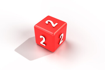 3d render red cube and number 2. Number 2 on 3d cube. red cube and number 2 on white background