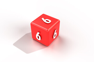 3d render red cube and number 6. Number 6 on 3d cube. red cube and number 6 on white background