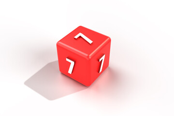 3d render red cube and number 7. Number 7 on 3d cube. red cube and number 7 on white background